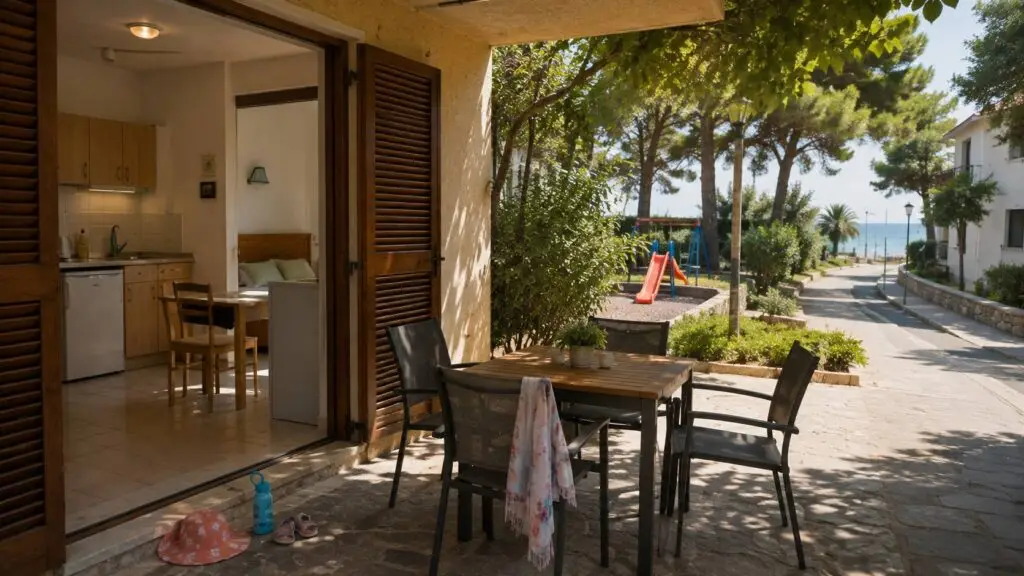 Kindvriendelijke vakantieaccommodatie met keuken, schaduw en speelruimte