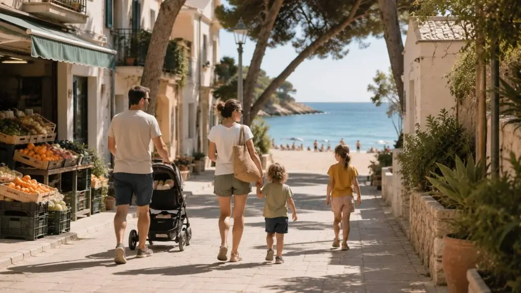 Gezin onderweg naar het strand op een van de vakantie bestemmingen voor gezinnen