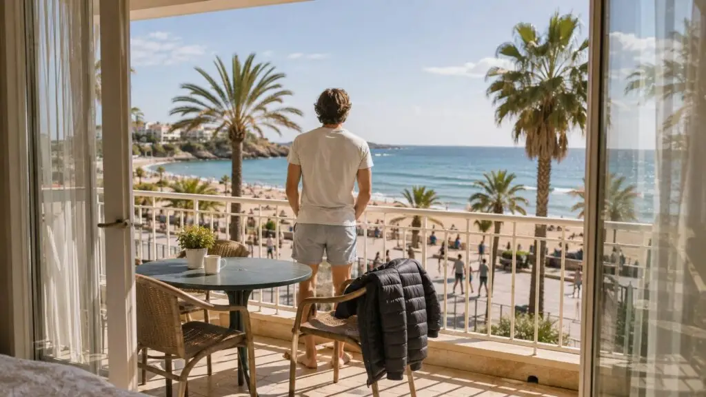 Reiziger geniet van warmte op een van de winterzon vakantie bestemmingen